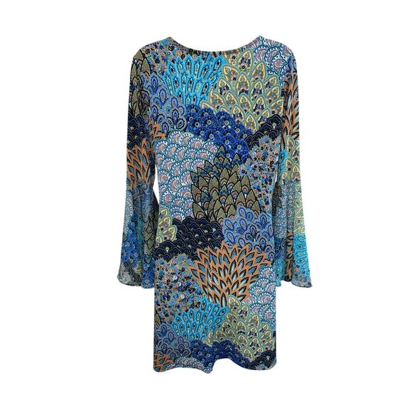 New Prelude Multicolor Bold Bell Sleeve Hippie BOHO Dress Size Medium - Picture 9 of 10